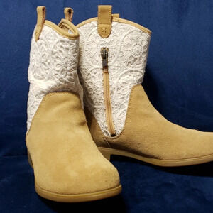 Ugg crochet detail ankle boots side zip white tan